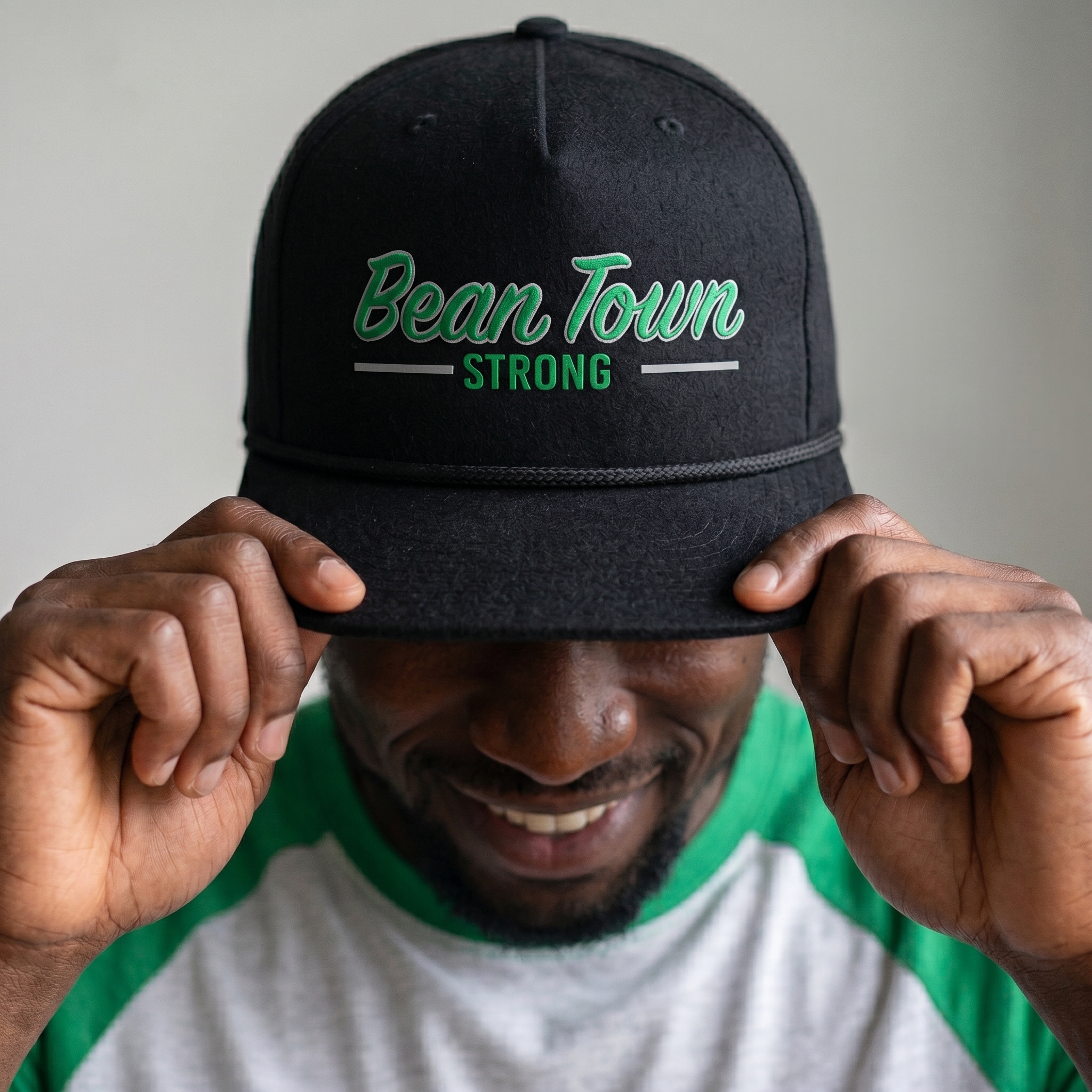 Beantown Strength black rope hat with embroidered Bean Town Strong mark