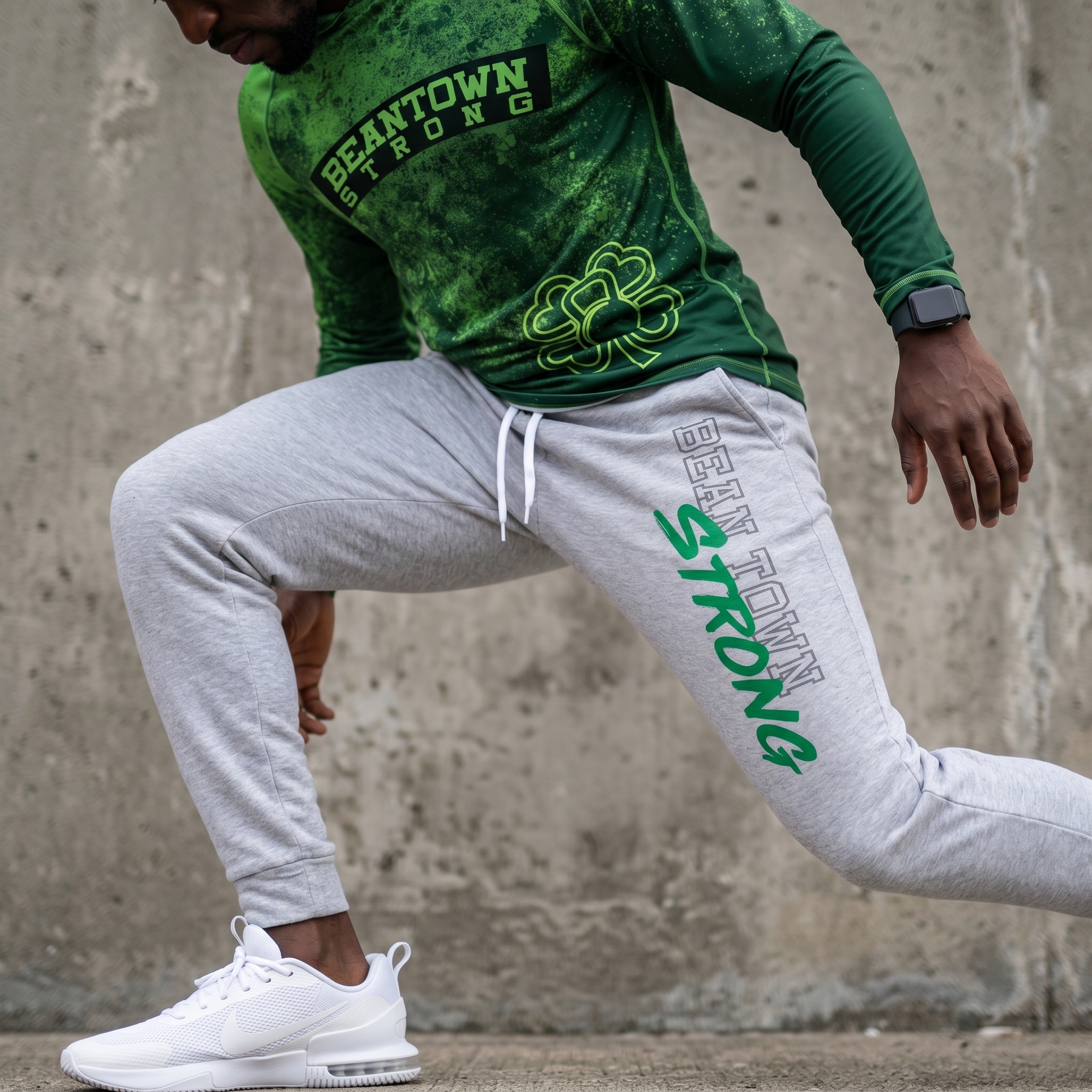Beantown Strength joggers with vertical leg print