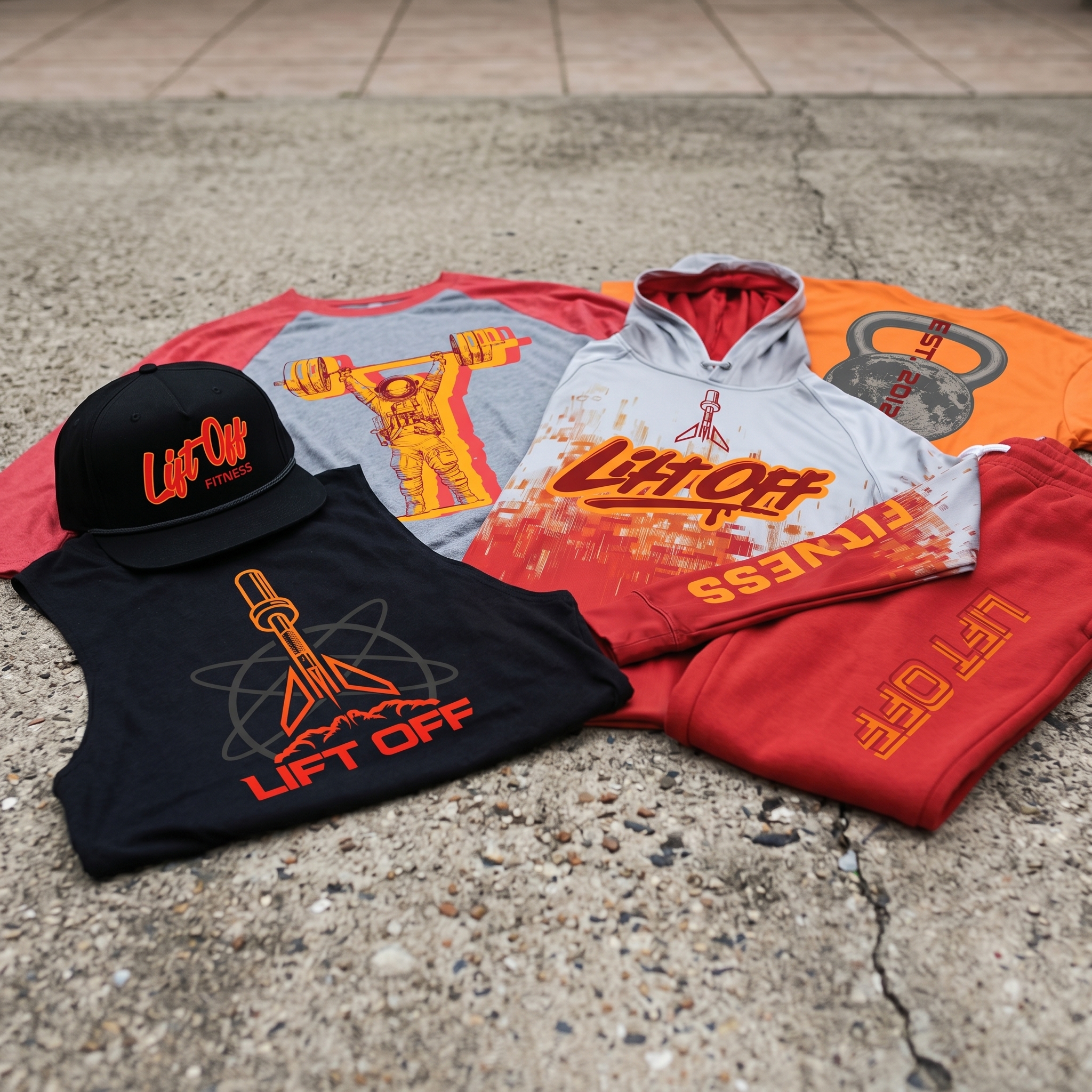 Lift Off Functional Fitness full apparel collection flat lay
