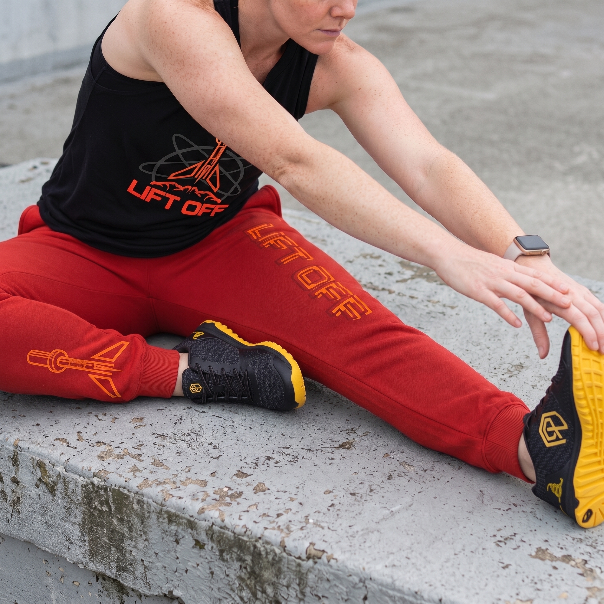 Lift Off Functional Fitness red joggers and black tank training set