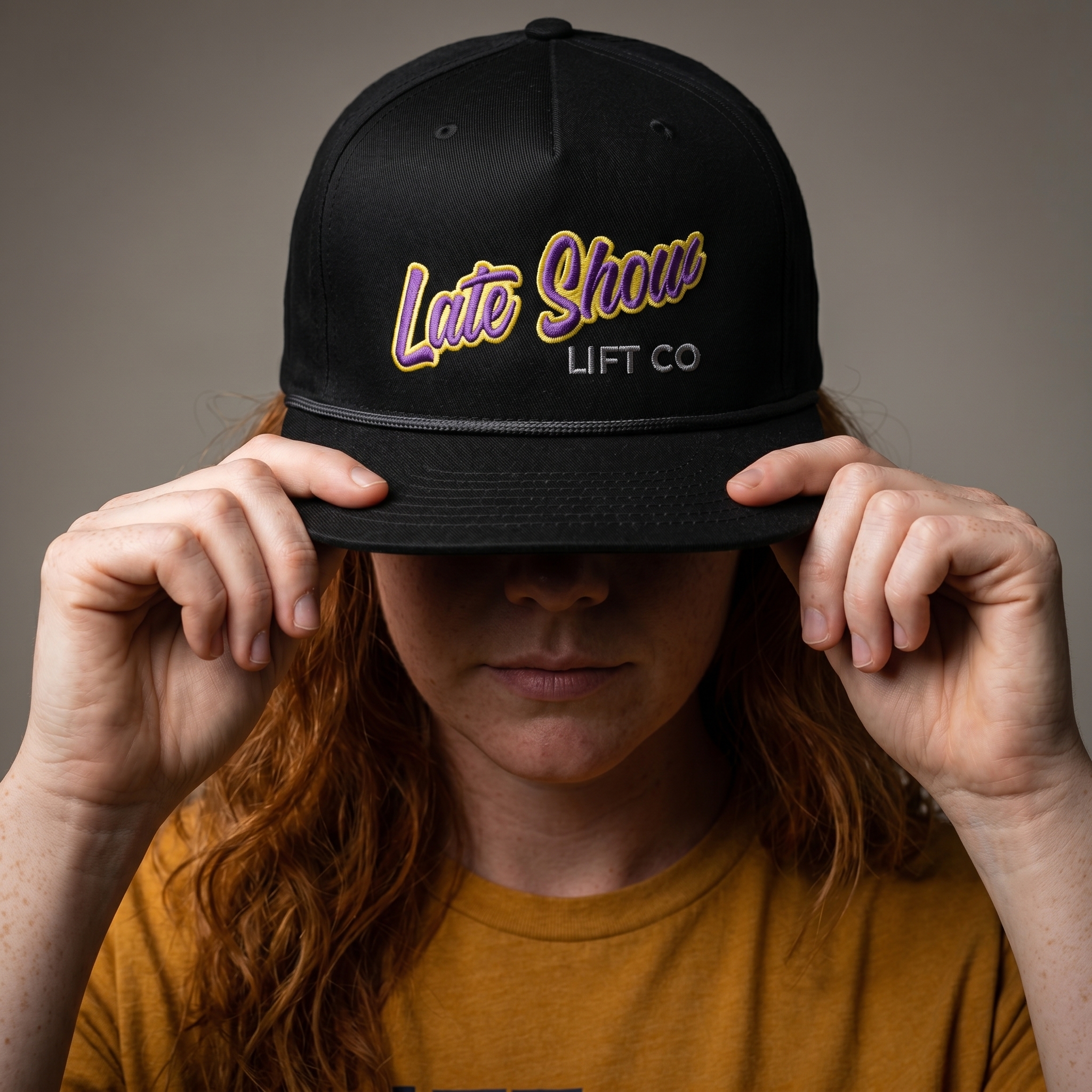 Late Show Lift Co black rope hat with embroidered Late Show logo