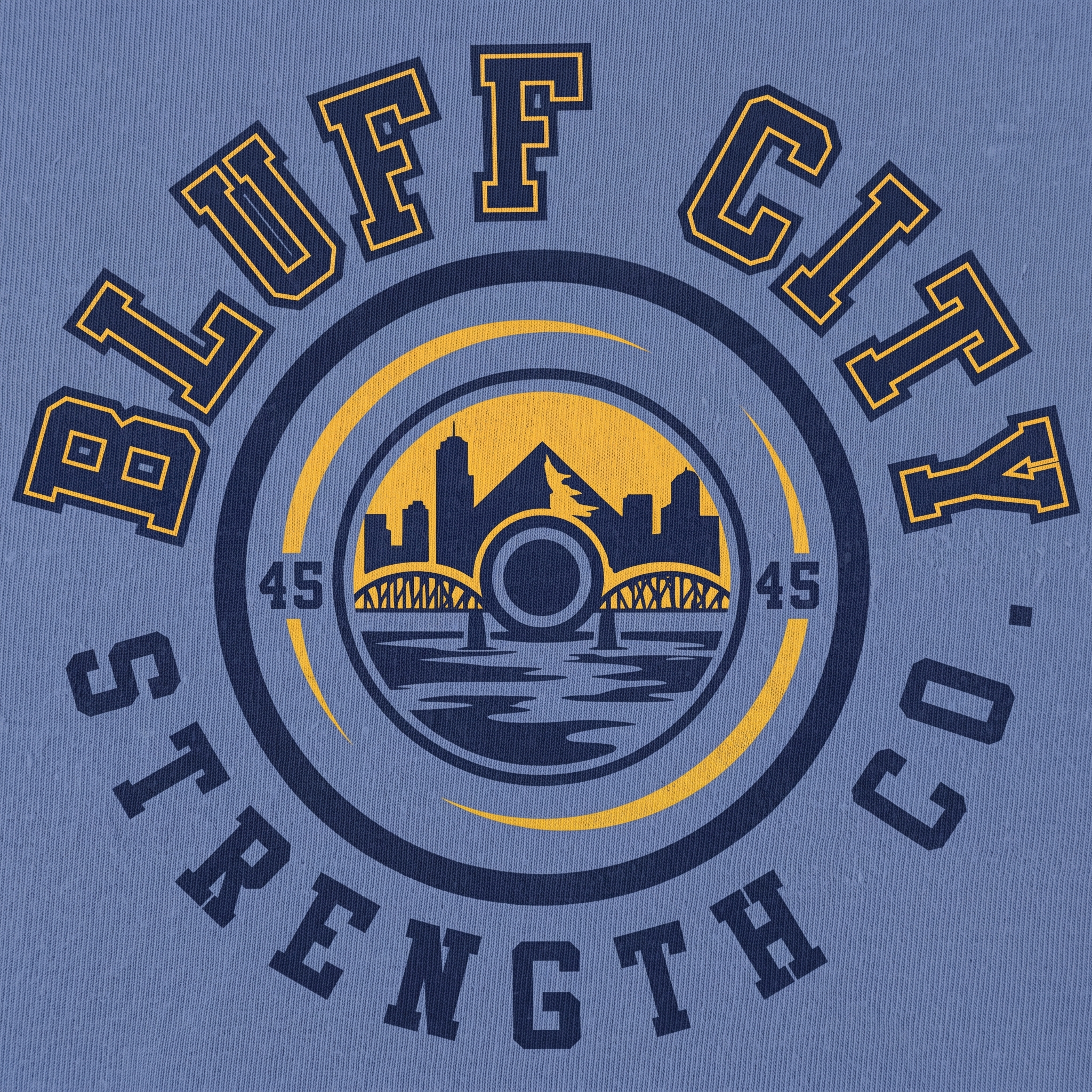 Bluff City Strength Co screen printed crest logo detail