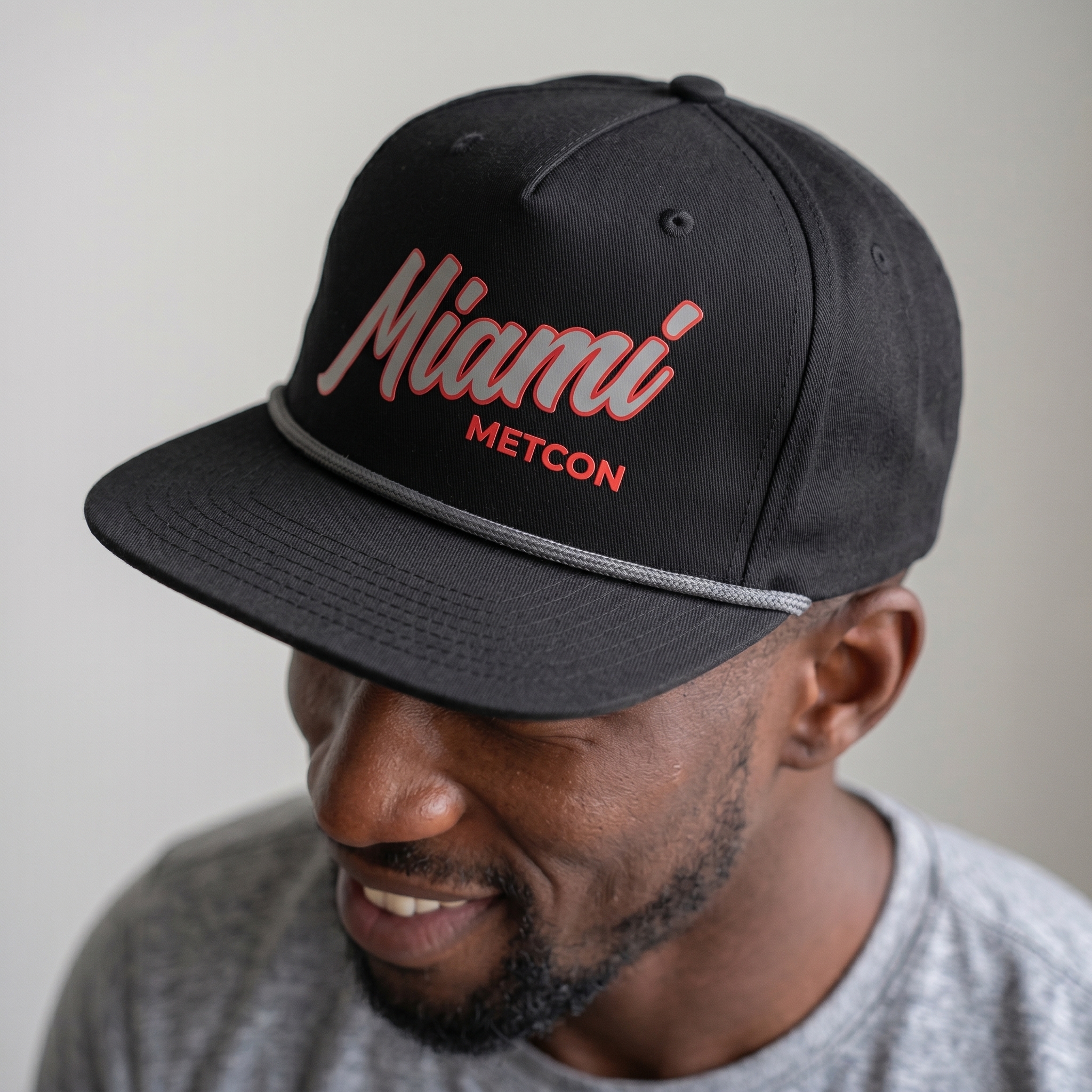 Miami Metcon black rope hat with embroidered script logo