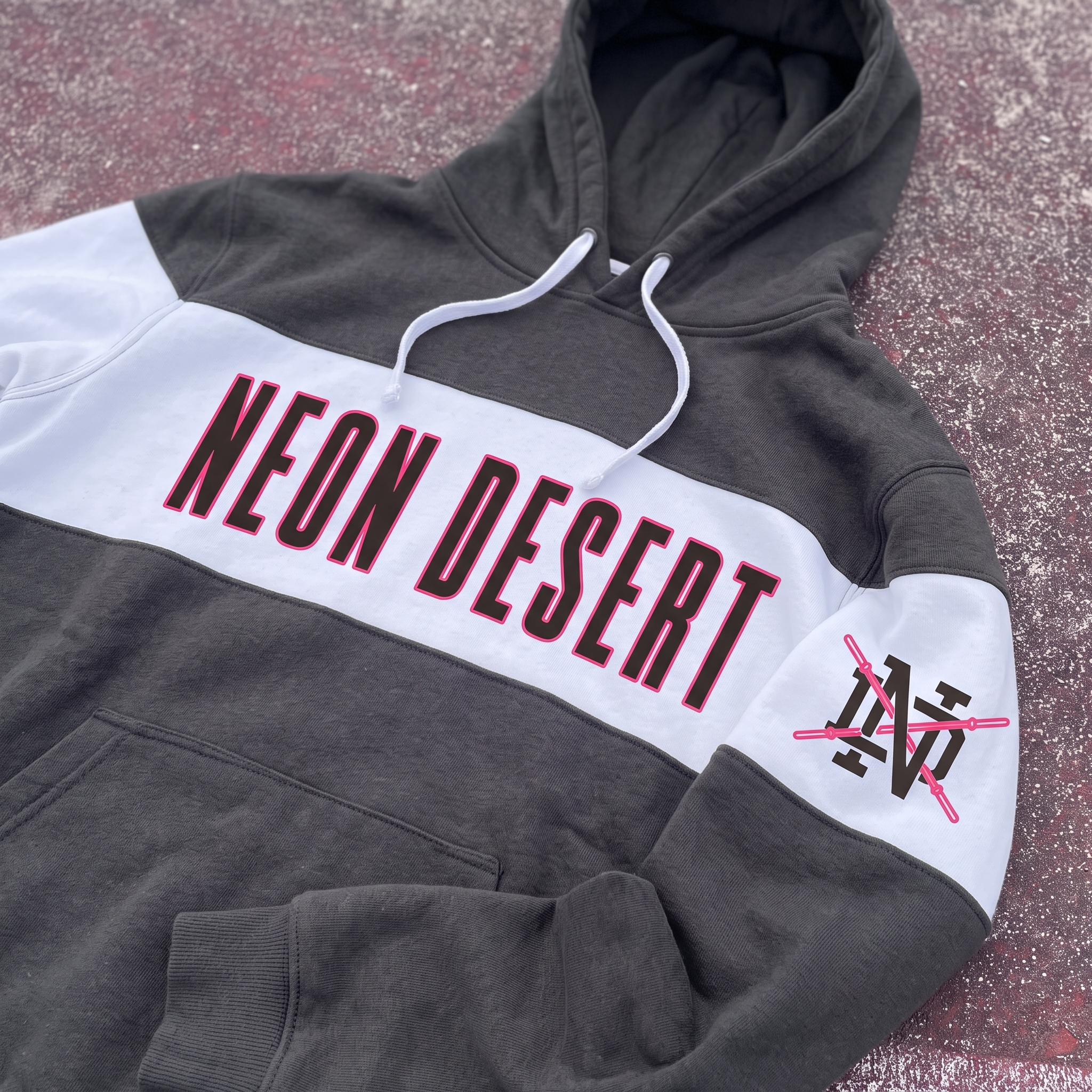Neon Desert black and grey raglan with neon-style logo