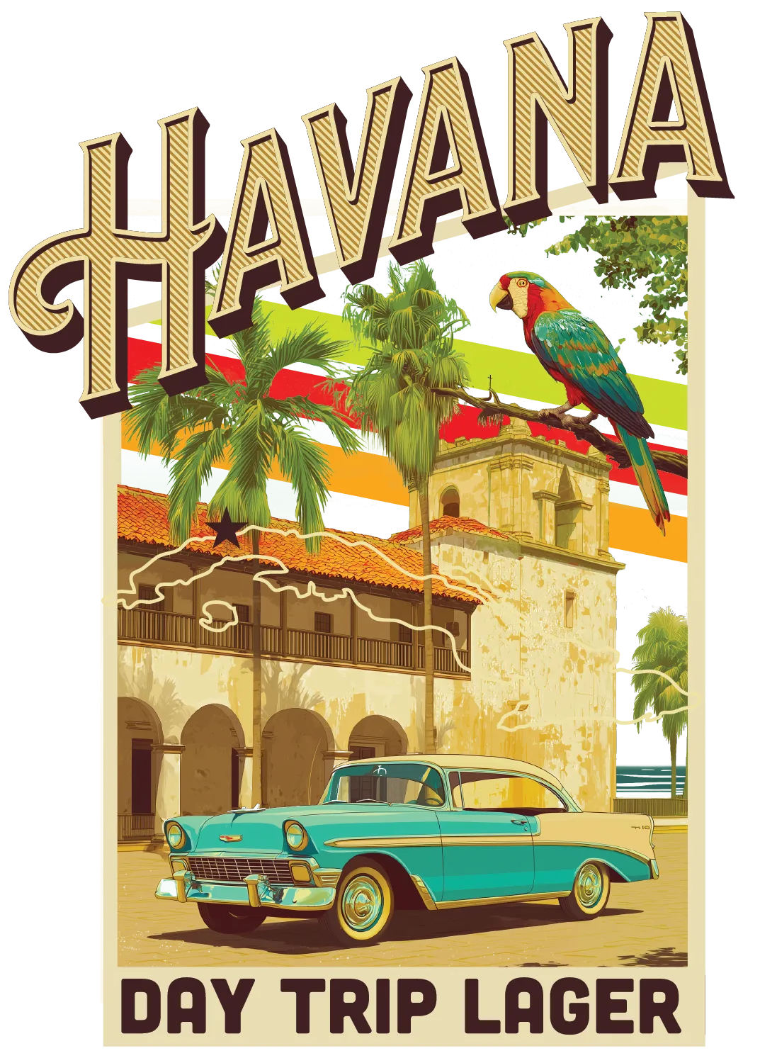 Havana Day Trip Lager illustrated beer label