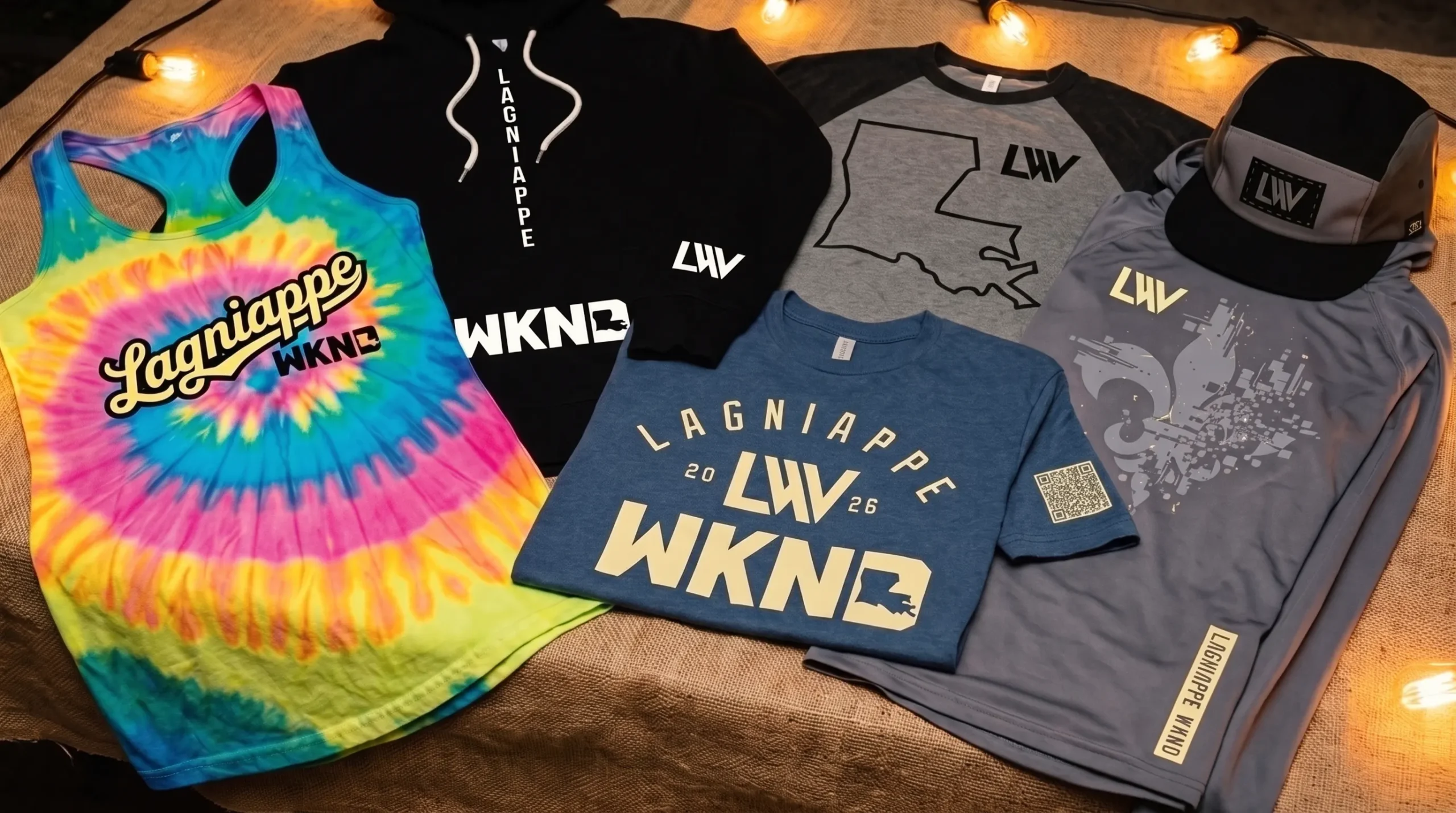 Lagniappe WKND art, food, and music festival apparel concept