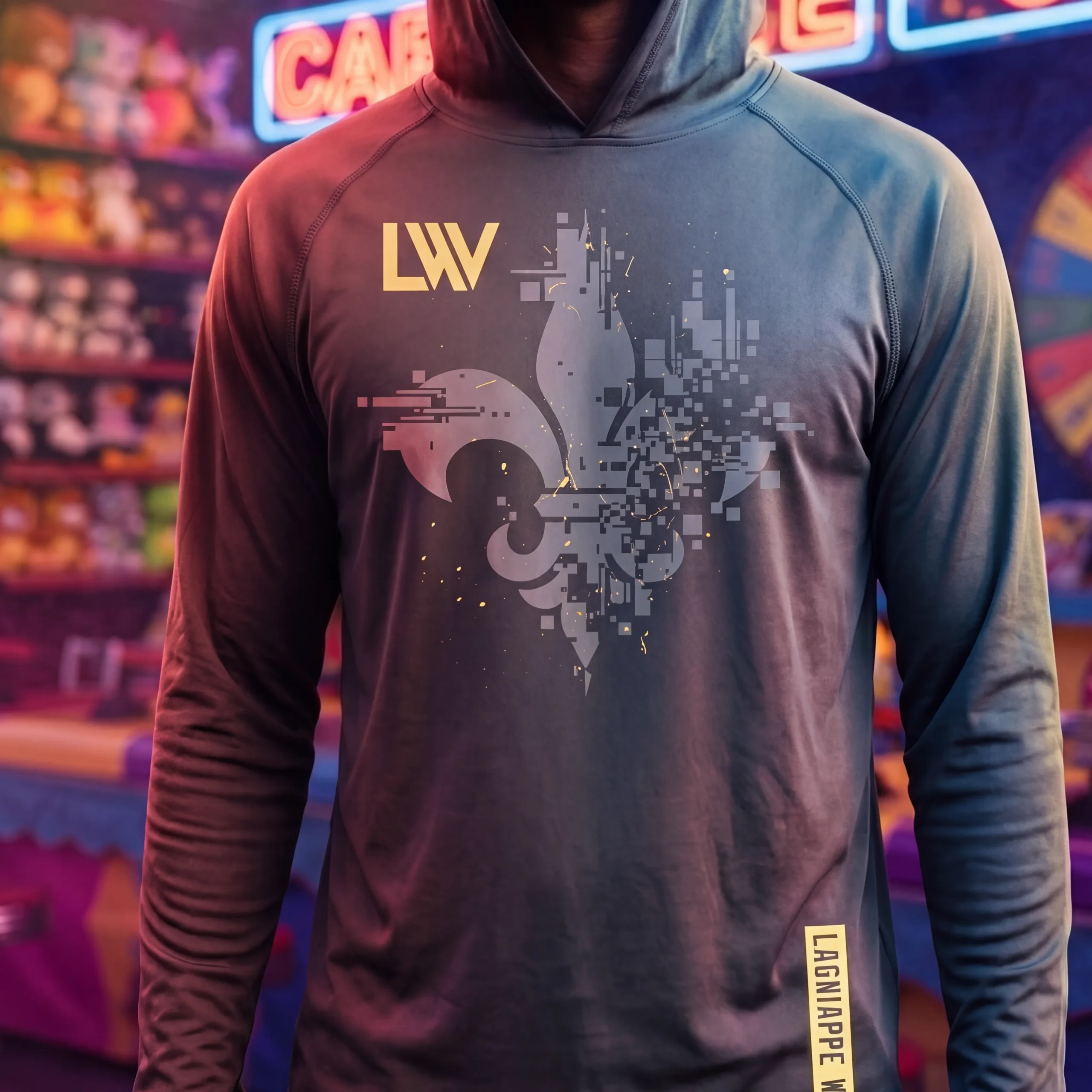 Performance hoodie with modern fleur de lis artwork