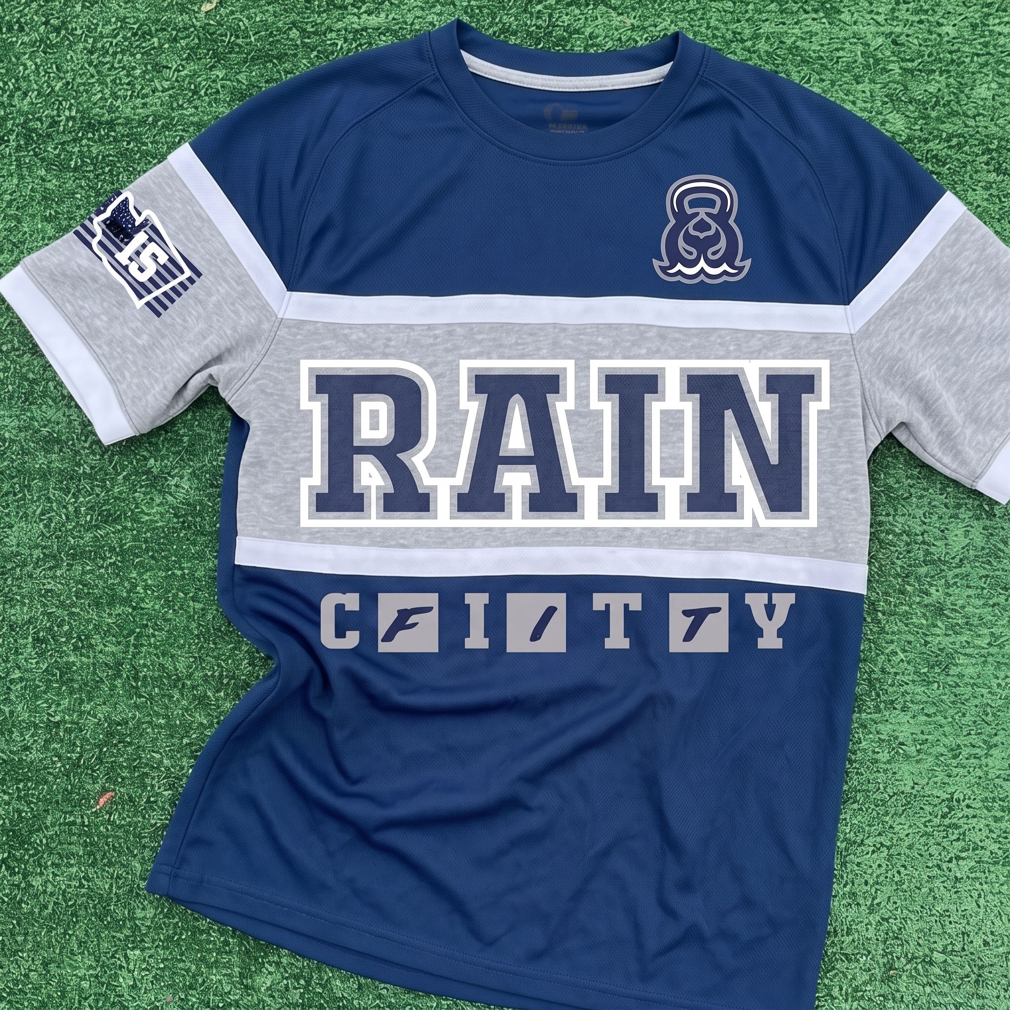 Back of mint Rain City Fitness coach tee with stacked coach typography
