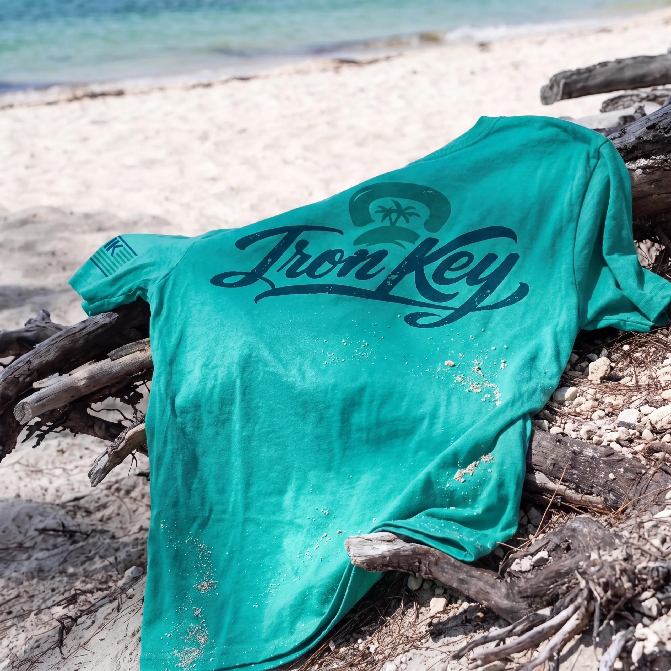 Iron Key Conch Script shirt photographed near Fort Zachary Beach